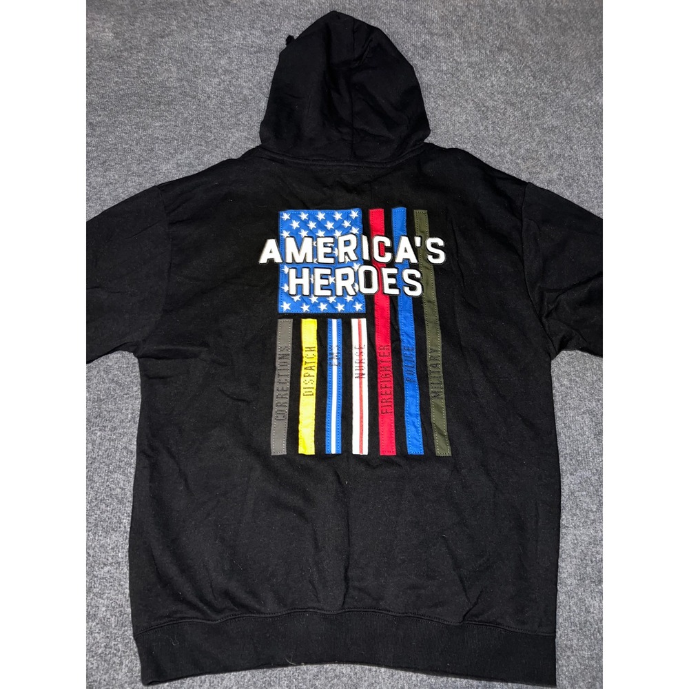 Buck Wear Mens America's Heroes Hoodie XL Black Flag First Responder Sweatshirt